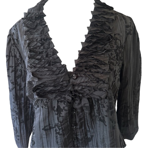 Harve Benard Women Top Size L Ruffle Crinkle Satin Goth Glam Romantic Whimsigoth - Picture 5 of 6